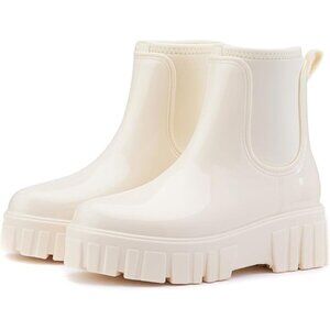 Women's White Ankle Boots Waterproof Platform Rubber Chelsea Comfortable Shoes